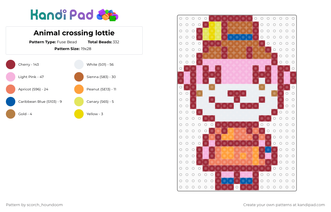 Animal crossing lottie - Fuse Bead Pattern by scorch_houndoom on Kandi Pad - red,pink,lottie,animal crossing,acnh