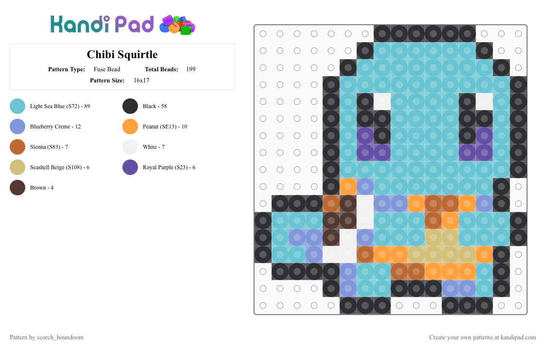 Chibi Squirtle - Fuse Bead Pattern by scorch_houndoom on Kandi Pad - light blue,squirtle,pokemon,starter