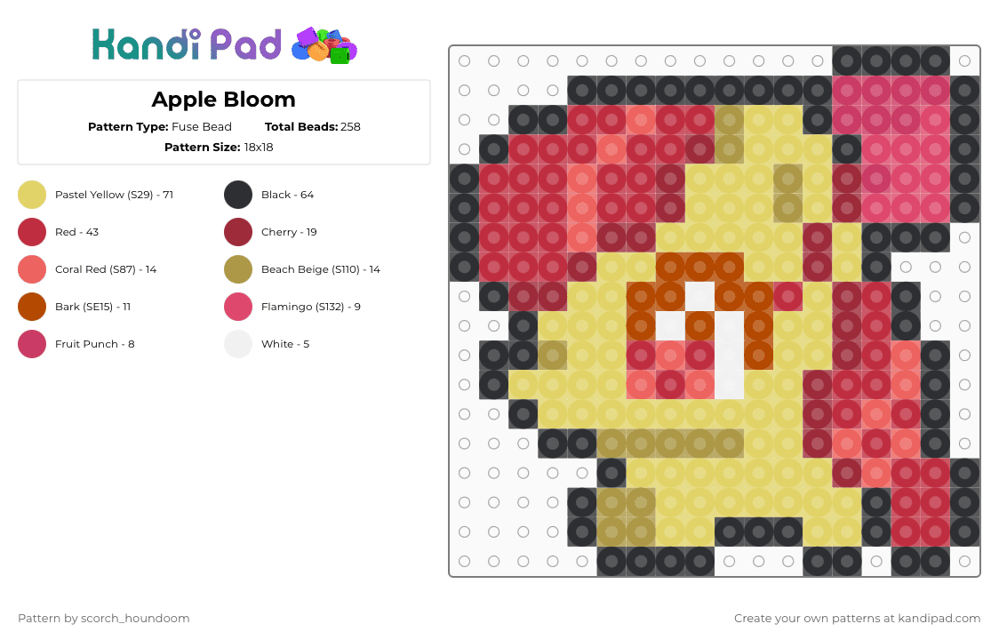 Apple Bloom - Fuse Bead Pattern by scorch_houndoom on Kandi Pad - red,yellow,apple bloom,mlp,my little pony