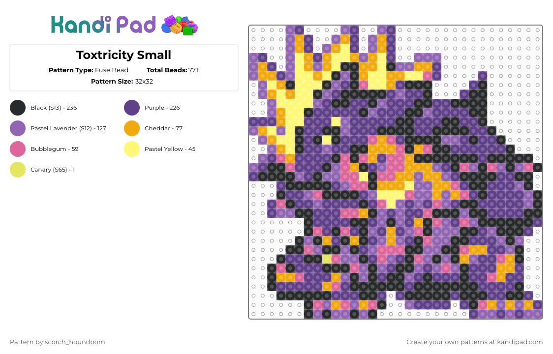 Toxtricity Small - Fuse Bead Pattern by scorch_houndoom on Kandi Pad - pink,purple,pokemon,toxtricity