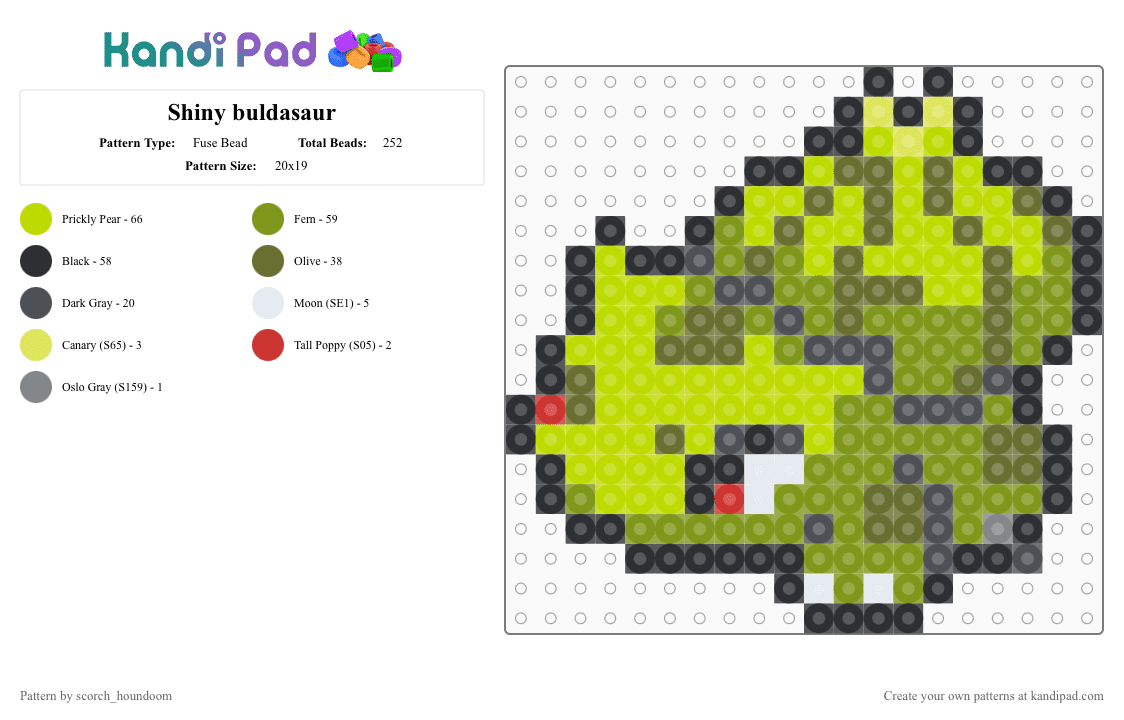 Shiny buldasaur - Fuse Bead Pattern by scorch_houndoom on Kandi Pad - buldasaur, gold, green, pokemon, shiny, sprite