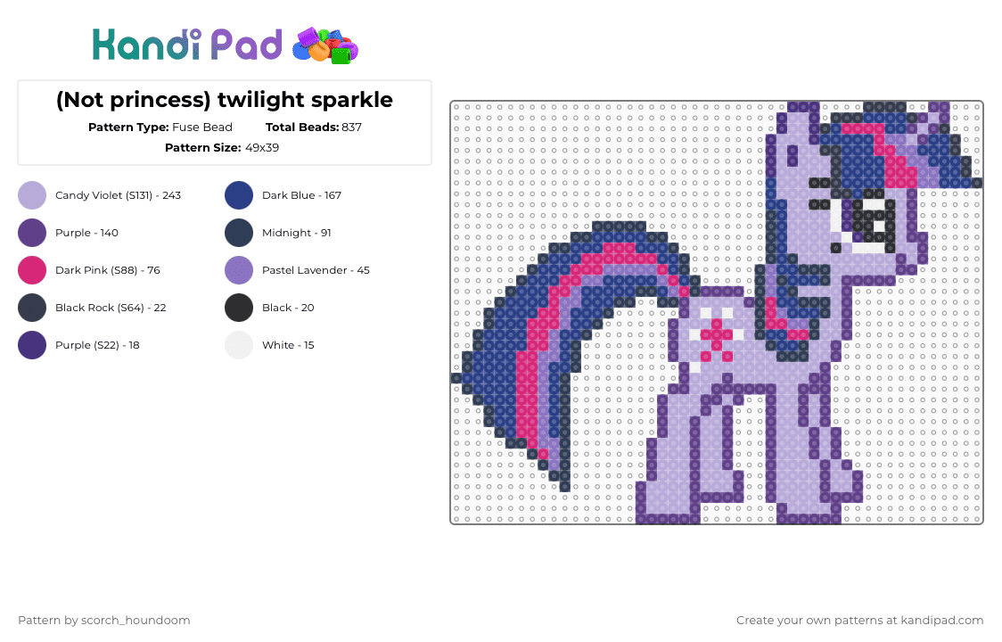 (Not princess) twilight sparkle - Fuse Bead Pattern by scorch_houndoom on Kandi Pad - purple,pink,twilight sparkle,mlp,my little pony,twilight