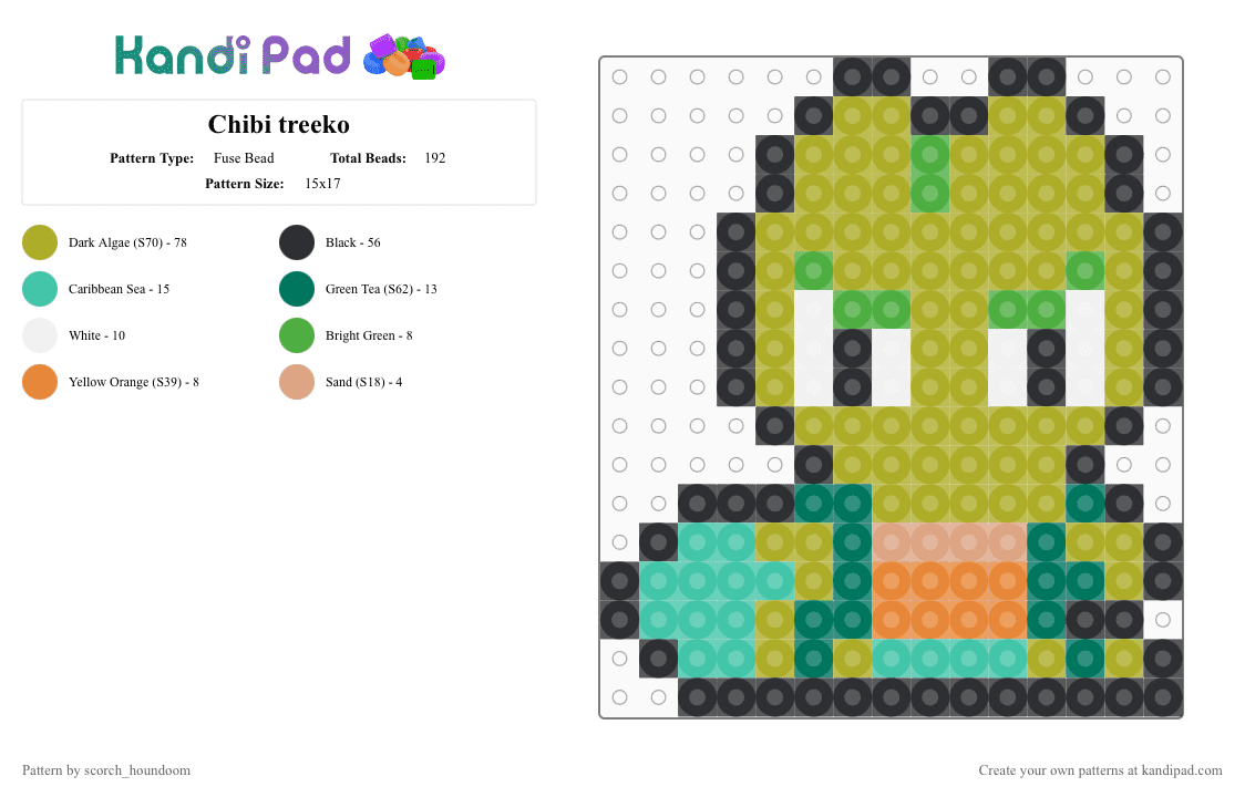 Chibi treeko - Fuse Bead Pattern by scorch_houndoom on Kandi Pad - green,treeko,pokemon