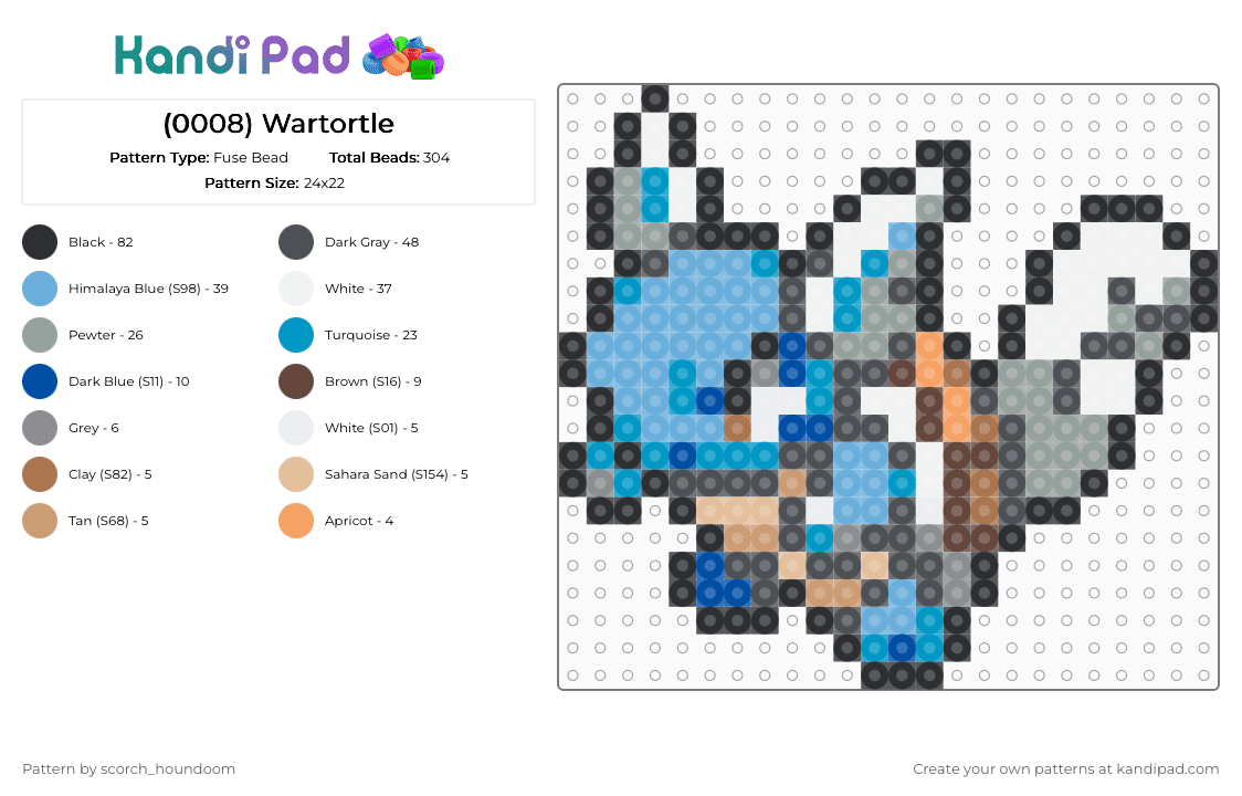 (0008) Wartortle - Fuse Bead Pattern by scorch_houndoom on Kandi Pad - gray,light blue,wartortle,pokemon