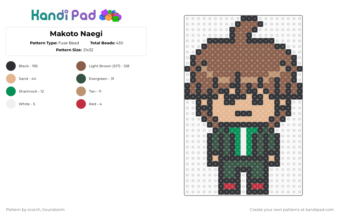 Makoto Naegi - Fuse Bead Pattern by scorch_houndoom on Kandi Pad - black,beige,tan,danganronpa,makoto naegi,anime