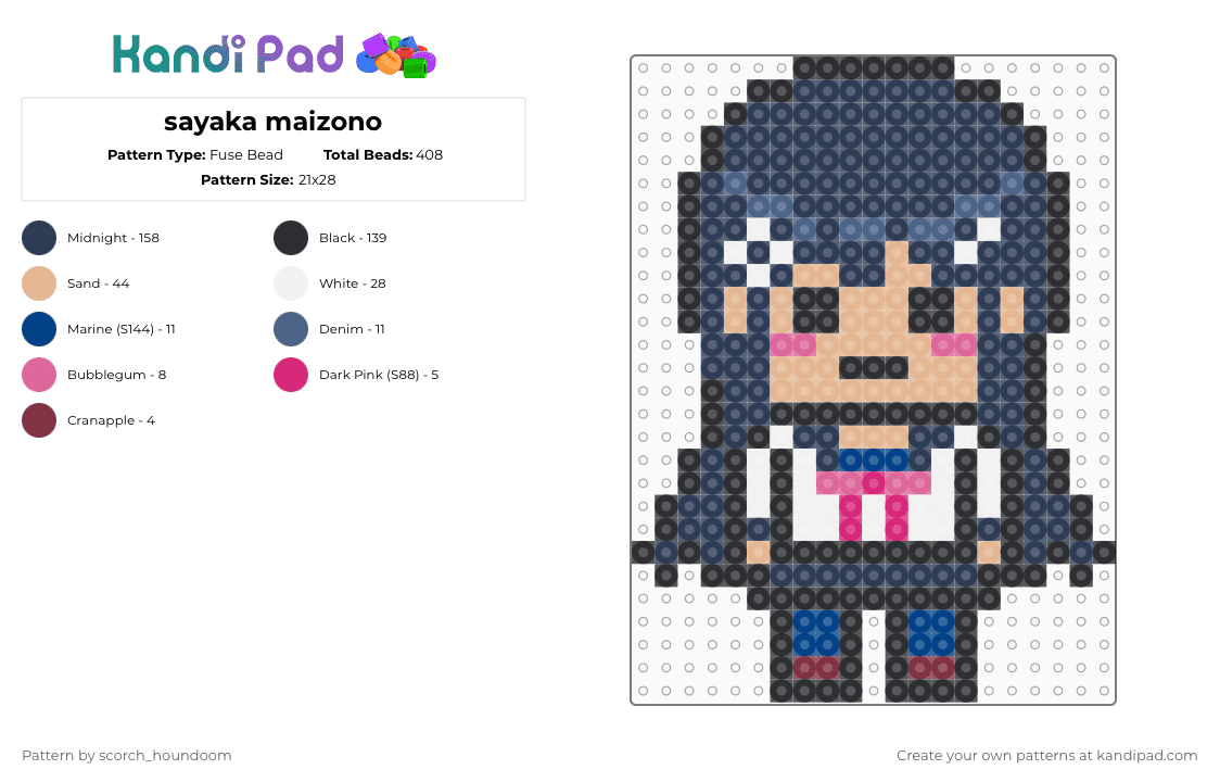 sayaka maizono - Fuse Bead Pattern by scorch_houndoom on Kandi Pad - purple,danganronpa,anime,sayaka maizono