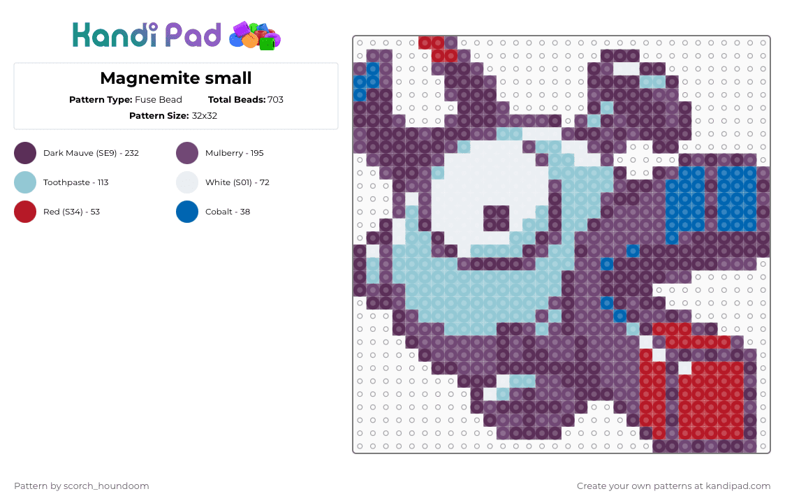 Magnemite small - Fuse Bead Pattern by scorch_houndoom on Kandi Pad - pink,pokmon,magnemite