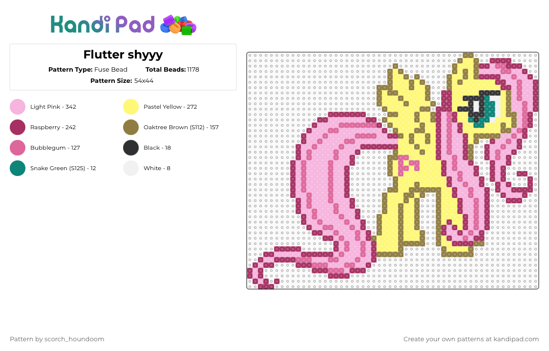 Flutter shyyy - Fuse Bead Pattern by scorch_houndoom on Kandi Pad - pink,yellow,fluttershy,mlp,my little pony,flutter shy