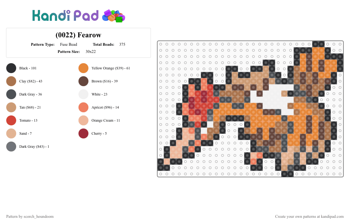 (0022) Fearow - Fuse Bead Pattern by scorch_houndoom on Kandi Pad - beige,orange,tan,brown,fearow,pokemon