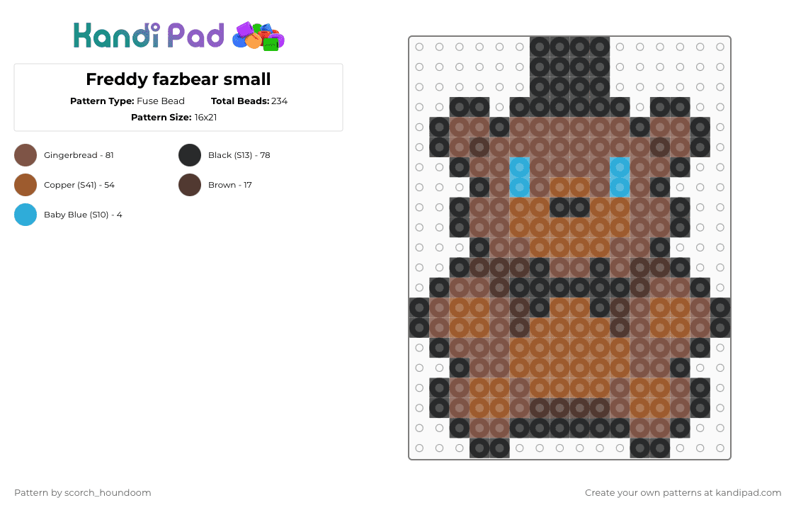 Freddy fazbear small - Fuse Bead Pattern by scorch_houndoom on Kandi Pad - tan,freddy,five nights at freddys,fnaf