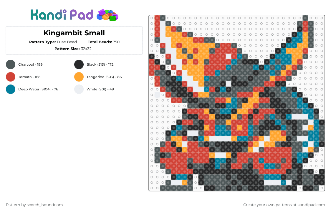 Kingambit Small - Fuse Bead Pattern by scorch_houndoom on Kandi Pad - red,pink,pokemon,kingambit