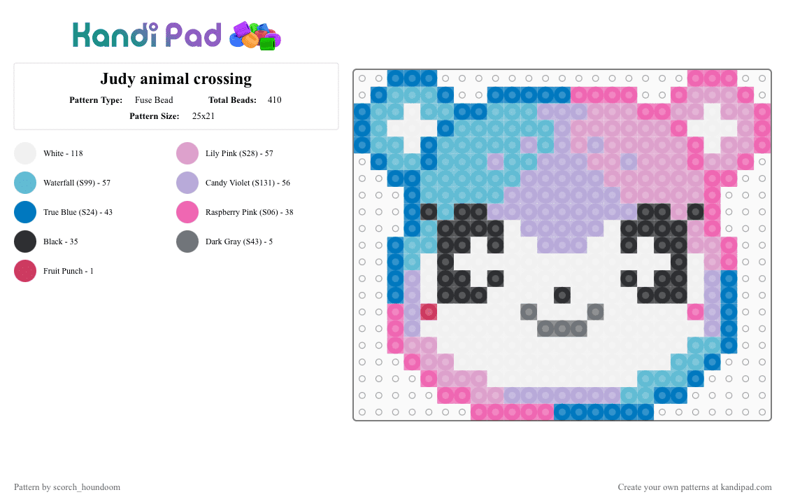 Judy animal crossing - Fuse Bead Pattern by scorch_houndoom on Kandi Pad - pink,judy,animal crossing,new horizons,acnh