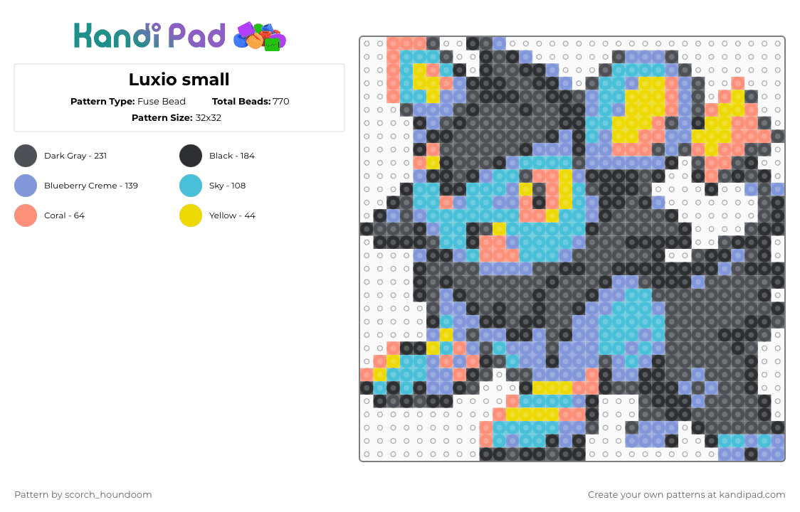 Luxio small - Fuse Bead Pattern by scorch_houndoom on Kandi Pad - light blue,gray,pokmon,luxio