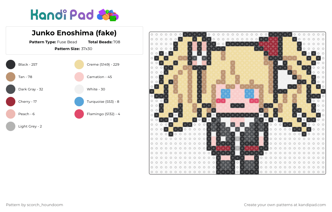 Junko Enoshima (fake) - Fuse Bead Pattern by scorch_houndoom on Kandi Pad - beige,junko enoshima,danganronpa,anime