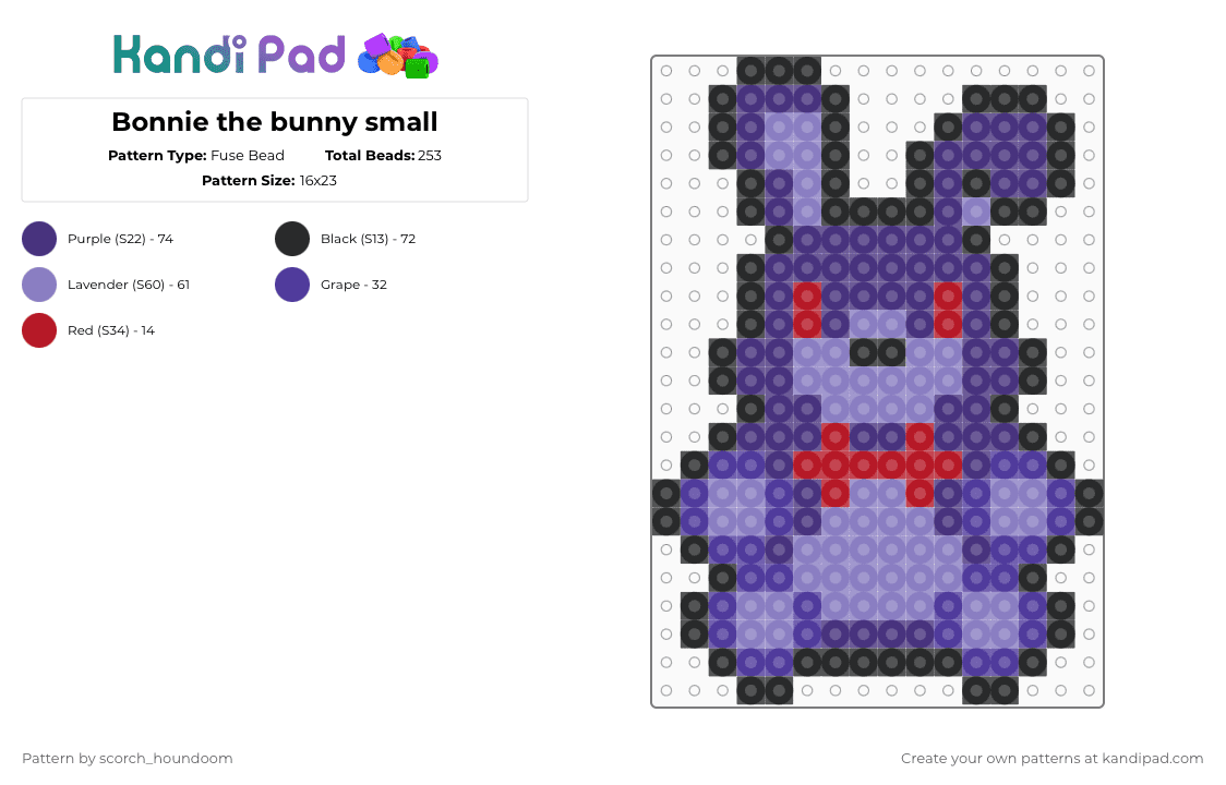 Bonnie the bunny small - Fuse Bead Pattern by scorch_houndoom on Kandi Pad - pink,purple,bonnie,five nights at freddys,fnaf