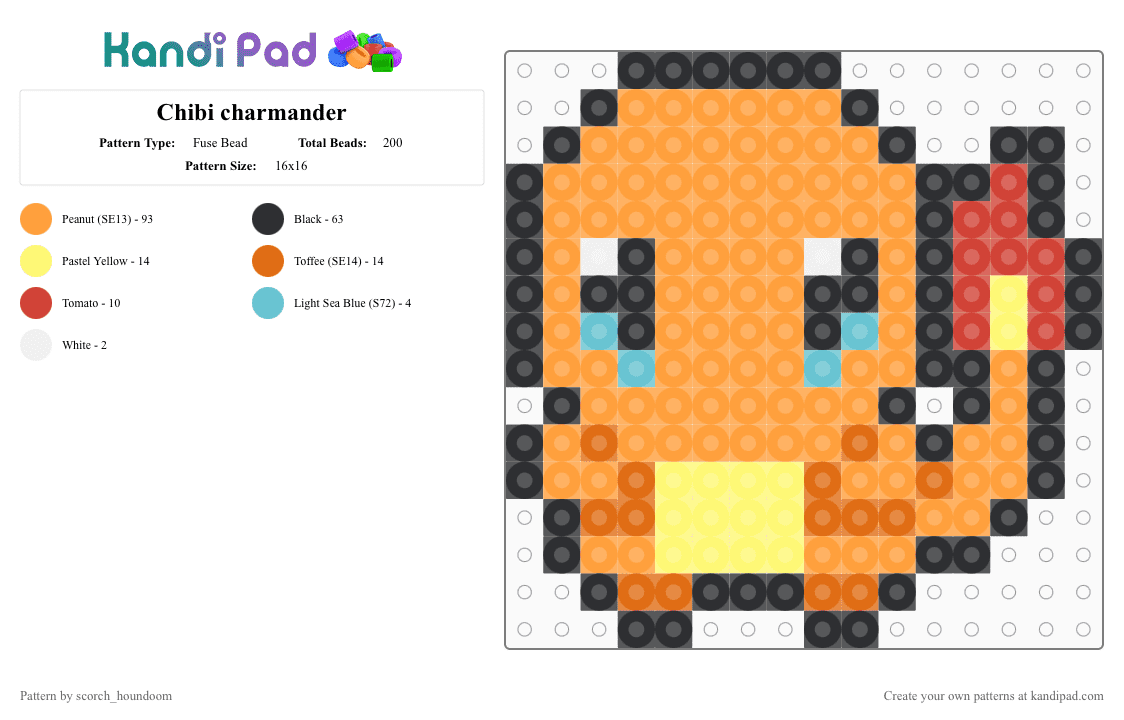 Chibi charmander - Fuse Bead Pattern by scorch_houndoom on Kandi Pad - orange,charmander,pokemon,starters