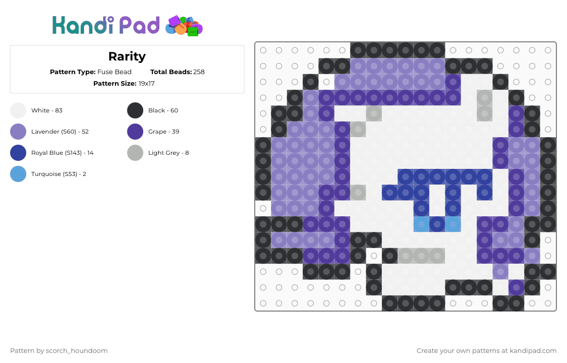 Rarity - Fuse Bead Pattern by scorch_houndoom on Kandi Pad - purple,pink,rarity,mlp,my little pony