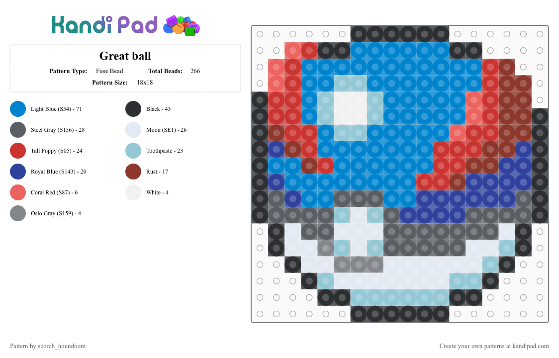 Great ball - Fuse Bead Pattern by scorch_houndoom on Kandi Pad - blue, great ball, pokeball, pokmon, red