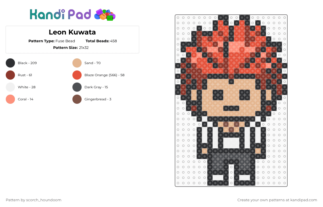 Leon Kuwata - Fuse Bead Pattern by scorch_houndoom on Kandi Pad - black,beige,red,leon kuwata,danganronpa,anime