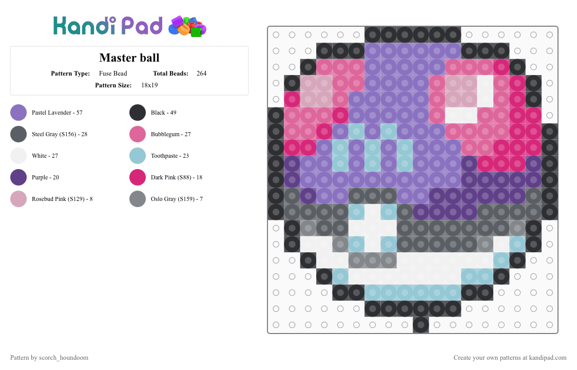 Master ball - Fuse Bead Pattern by scorch_houndoom on Kandi Pad - blue,pink,gray,master ball,poke ball,pokemon