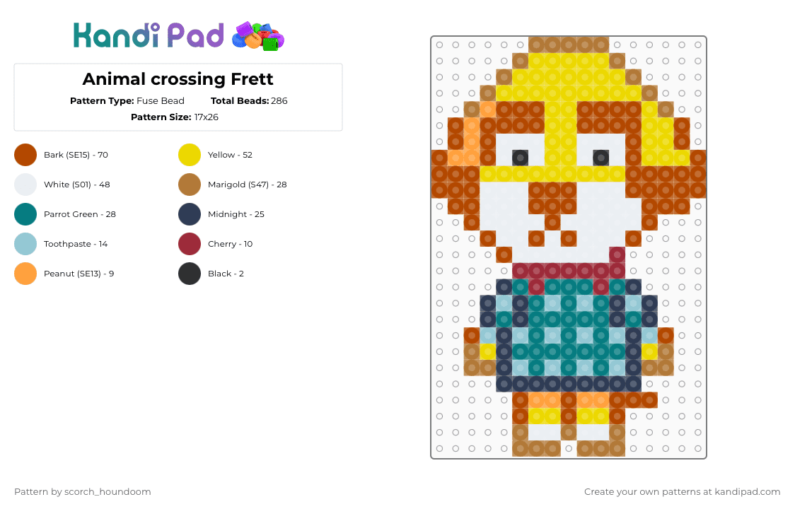Animal crossing Frett - Fuse Bead Pattern by scorch_houndoom on Kandi Pad - yellow,red,animal crossing,acnh,new horizons,frett