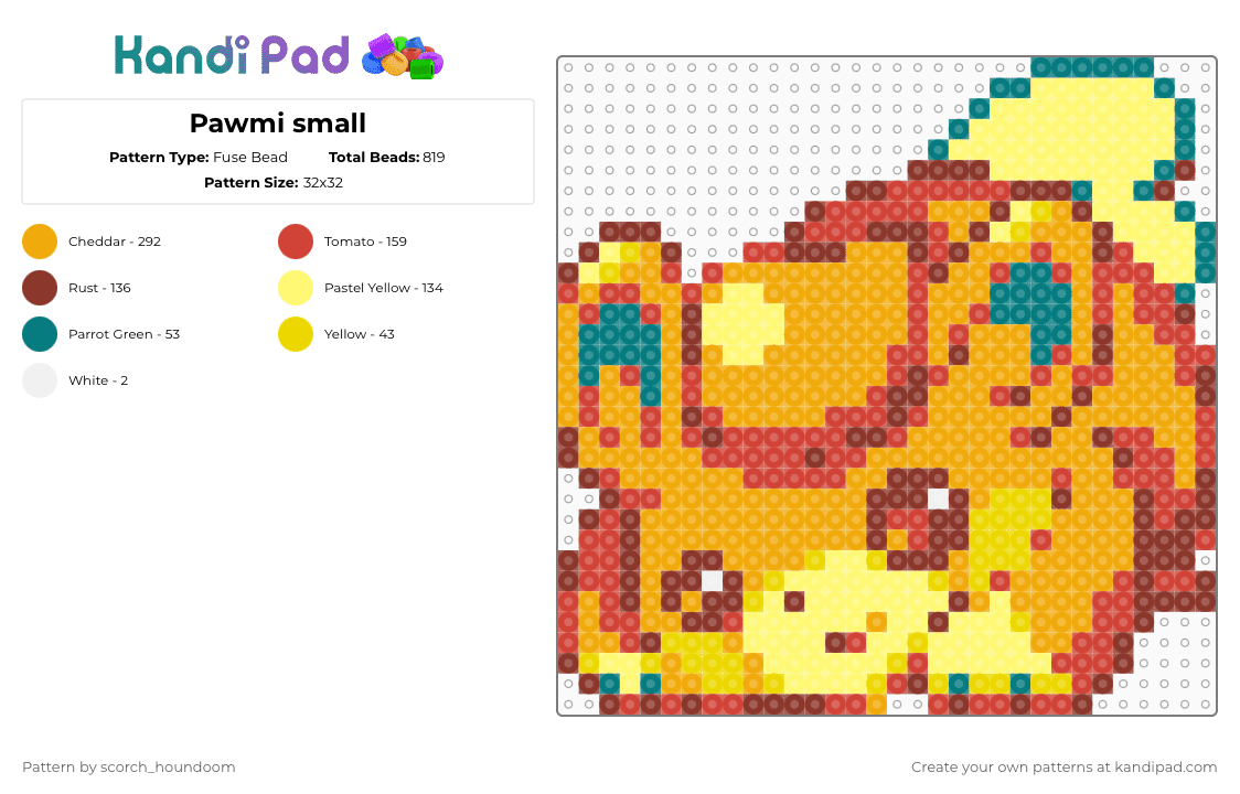 Pawmi small - Fuse Bead Pattern by scorch_houndoom on Kandi Pad - red,orange,pokemon,pawmi