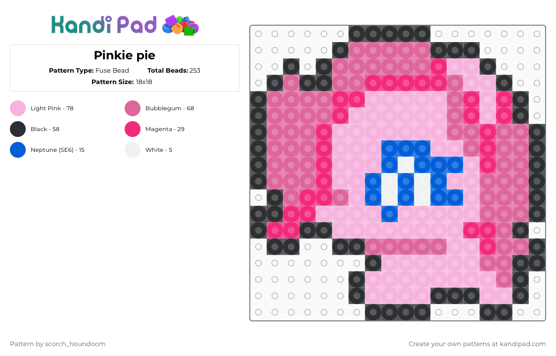 Pinkie pie - Fuse Bead Pattern by scorch_houndoom on Kandi Pad - pink,pinkie pie,pinkie,mlp,my little pony