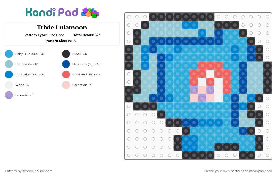 Trixie Lulamoon - Fuse Bead Pattern by scorch_houndoom on Kandi Pad - blue,light blue,mlp,my little pony,trixie lulamoon,trixie
