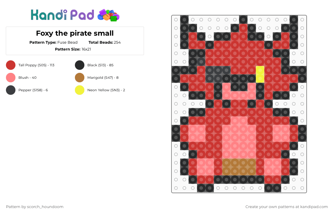 Foxy the pirate small - Fuse Bead Pattern by scorch_houndoom on Kandi Pad - red,fnaf,foxy,five nights at freddys