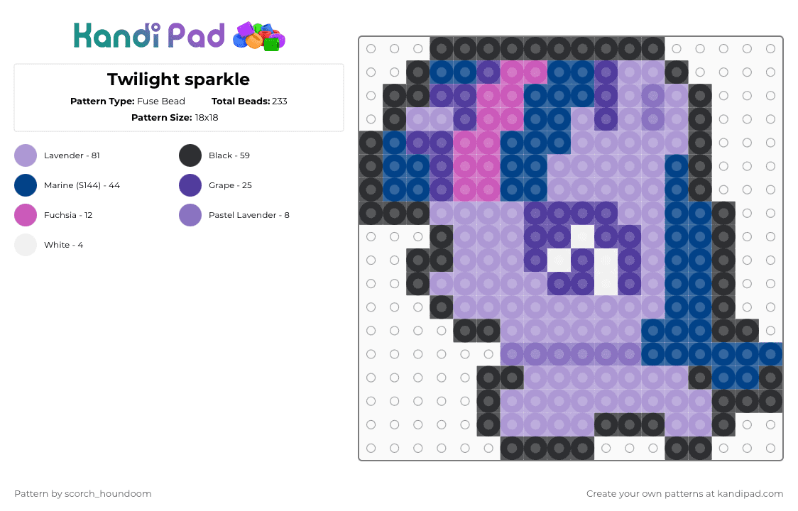 Twilight sparkle - Fuse Bead Pattern by scorch_houndoom on Kandi Pad - pink,twilight sparkle,twilight,mlp,my little pony