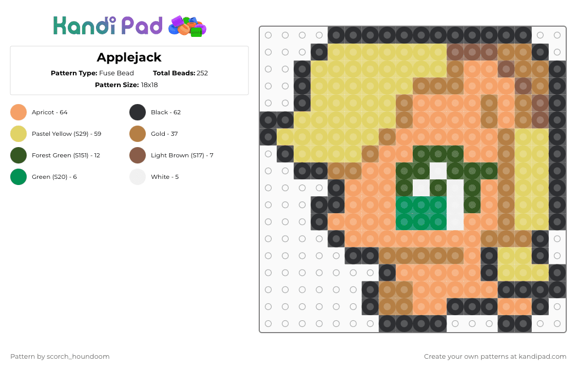 Applejack - Fuse Bead Pattern by scorch_houndoom on Kandi Pad - tan,yellow,orange,apple jack,mlp,my little pony
