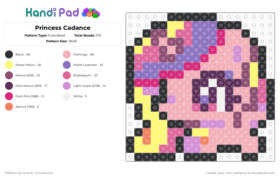Princess Cadance - Fuse Bead Pattern by scorch_houndoom on Kandi Pad - pink,beige,princess cadance,cadance,mlp,my little pony