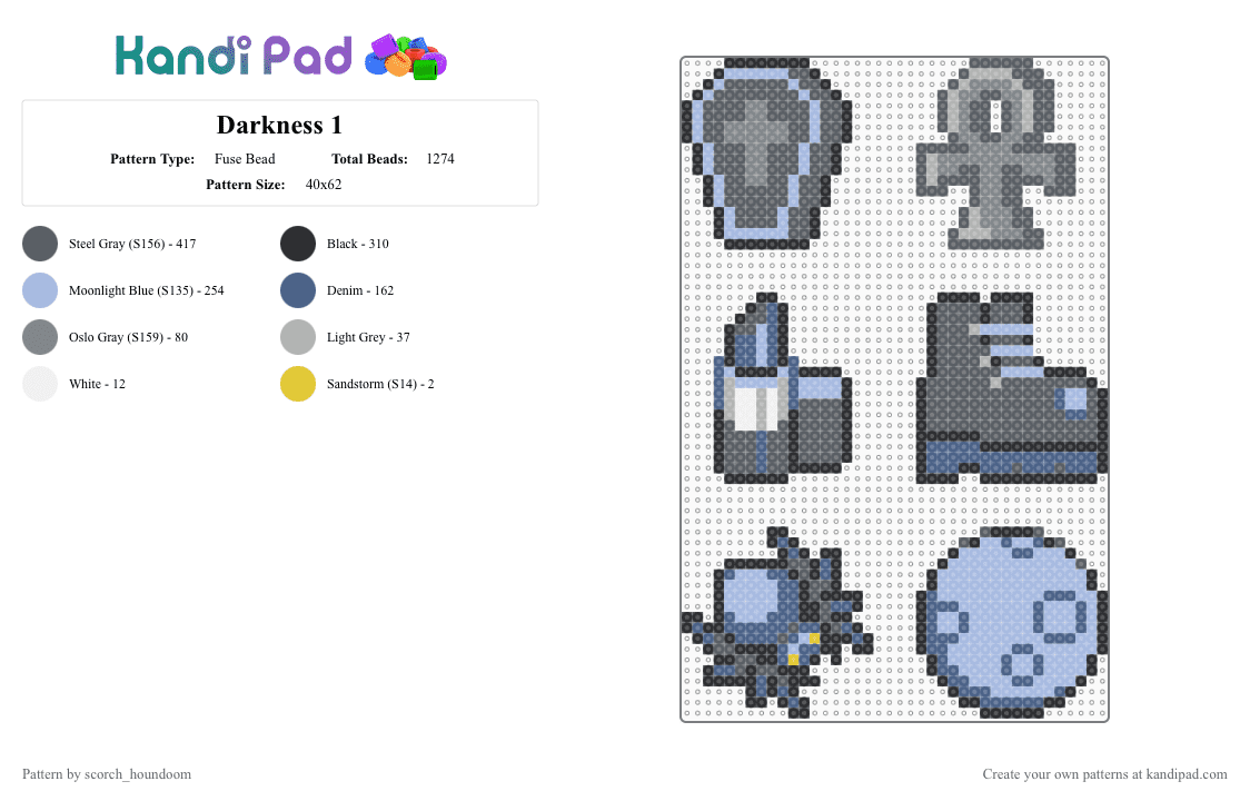 Darkness 1 - Fuse Bead Pattern by scorch_houndoom on Kandi Pad - gray,light blue,edgy,black,emo,goth,moon,spider,lipstick,cross