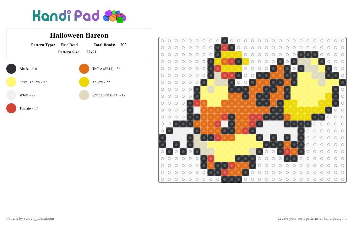 Halloween flareon - Fuse Bead Pattern by scorch_houndoom on Kandi Pad - yellow,orange,flareon,halloween,pokemon,eevee