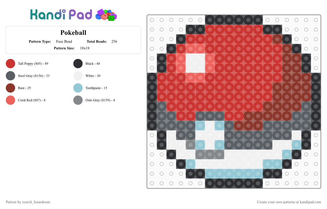 Pokeball - Fuse Bead Pattern by scorch_houndoom on Kandi Pad - red,pokeball,pokemon