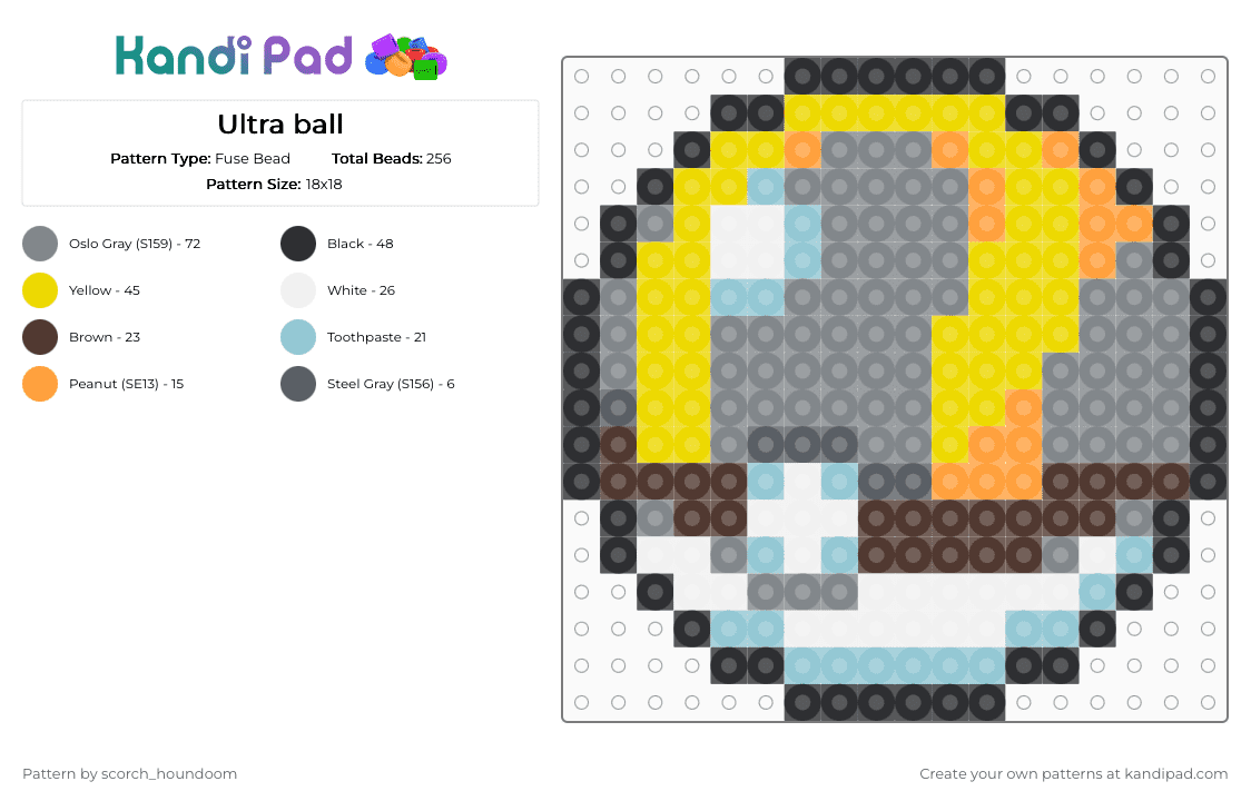 Ultra ball - Fuse Bead Pattern by scorch_houndoom on Kandi Pad - gray,yellow,ultra ball,poke ball,pokemon