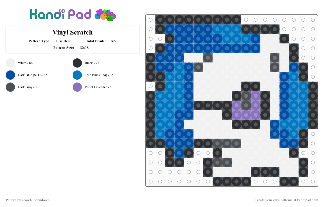 Vinyl Scratch - Fuse Bead Pattern by scorch_houndoom on Kandi Pad - blue,vinyl scratch,dj pon3,mlp,my little pony