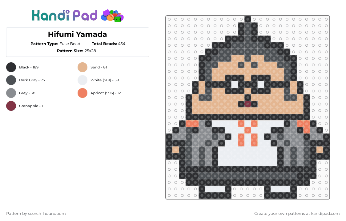 Hifumi Yamada - Fuse Bead Pattern by scorch_houndoom on Kandi Pad - gray,beige,hifumi yamada,danganronpa,anime
