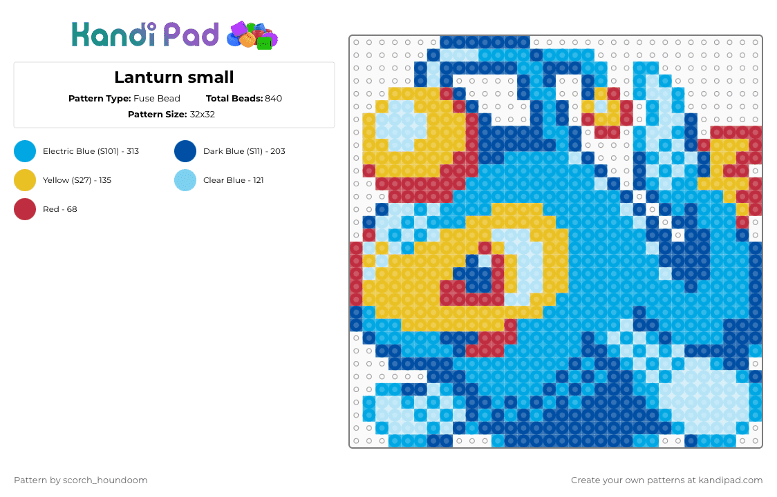 Lanturn small - Fuse Bead Pattern by scorch_houndoom on Kandi Pad - blue,light blue,pokemon,lanturn