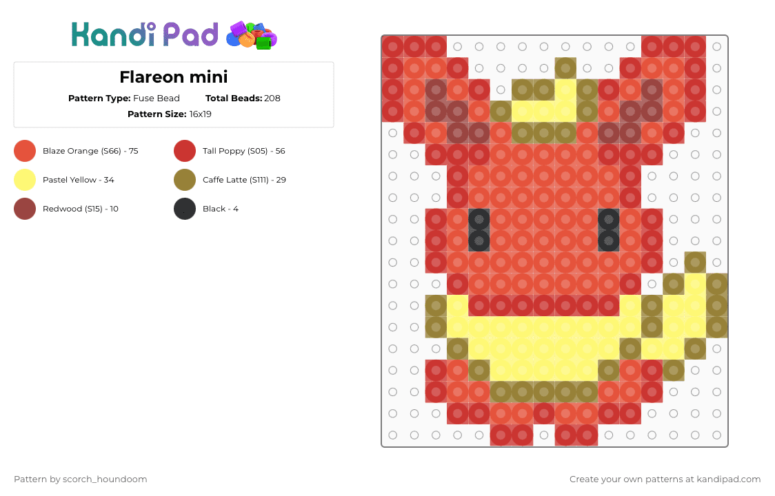 Flareon mini - Fuse Bead Pattern by scorch_houndoom on Kandi Pad - red,flareon,eevee,pokemon
