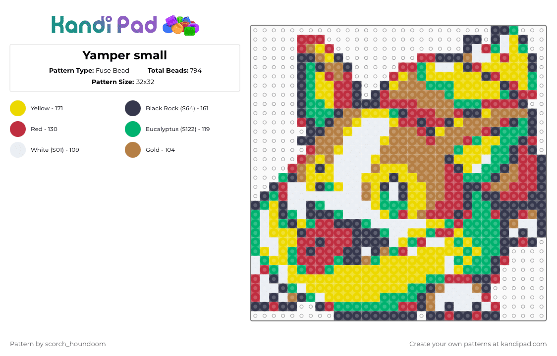 Yamper small - Fuse Bead Pattern by scorch_houndoom on Kandi Pad - red,purple,yellow,pokemon,yamper