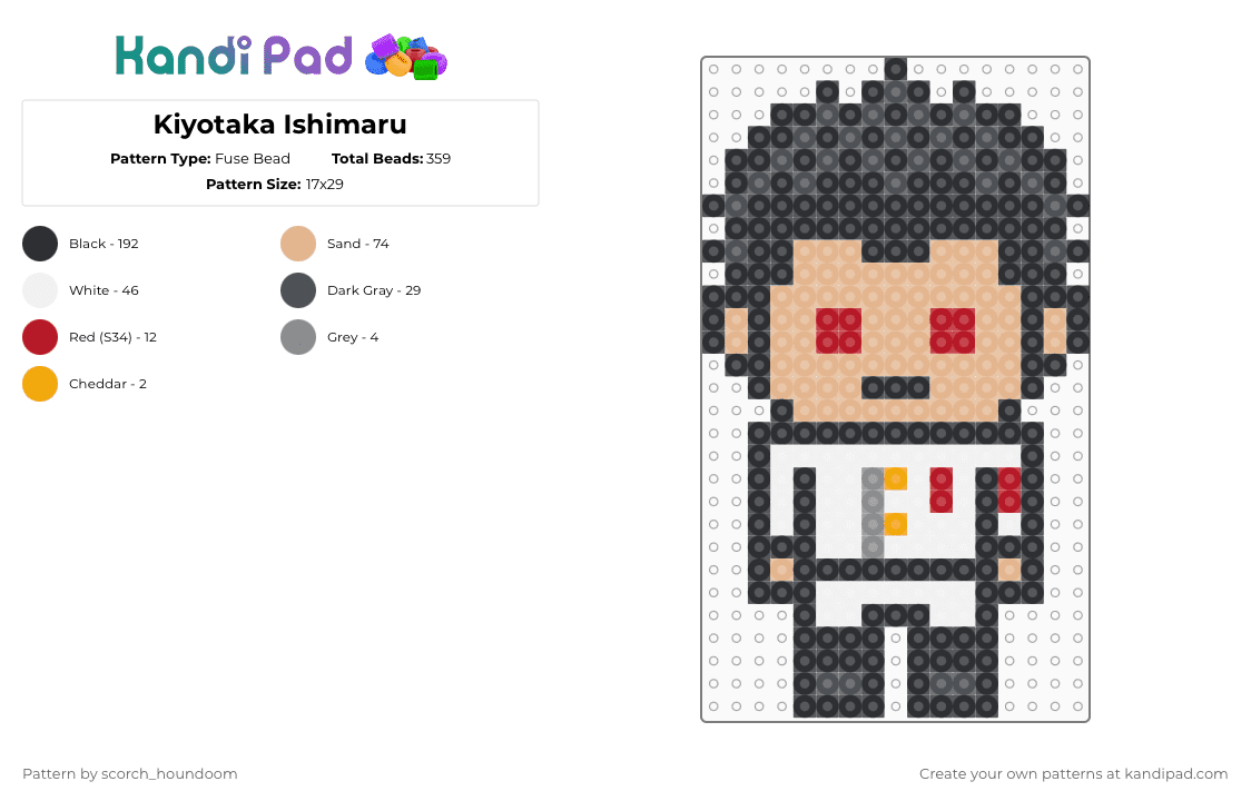 Kiyotaka Ishimaru - Fuse Bead Pattern by scorch_houndoom on Kandi Pad - black,gray,beige,kiyotaka ishimaru,anime