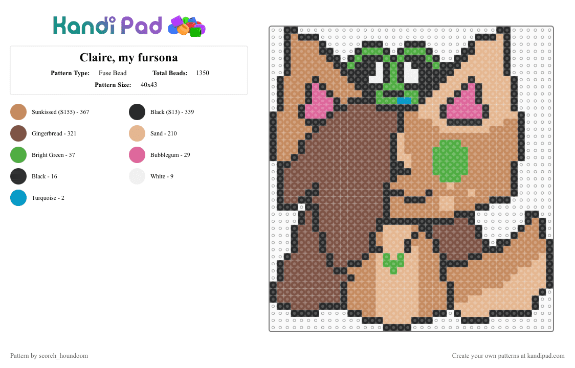 Claire, my fursona - Fuse Bead Pattern by scorch_houndoom on Kandi Pad - tan,beige,fursona,furry,furries,furry base,scene