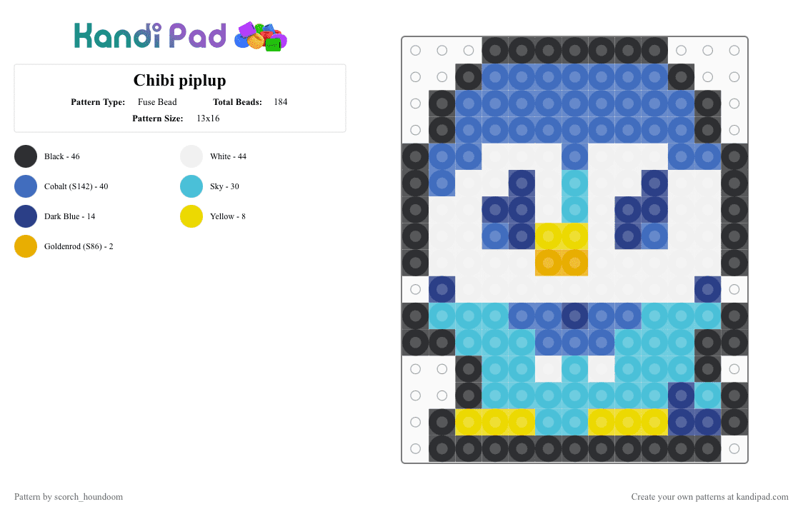 Chibi piplup - Fuse Bead Pattern by scorch_houndoom on Kandi Pad - blue,light blue,piplup,pokemon,starter
