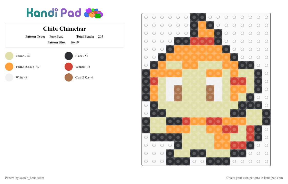 Chibi Chimchar - Fuse Bead Pattern by scorch_houndoom on Kandi Pad - yellow,orange,chimchar,pokemon,starter