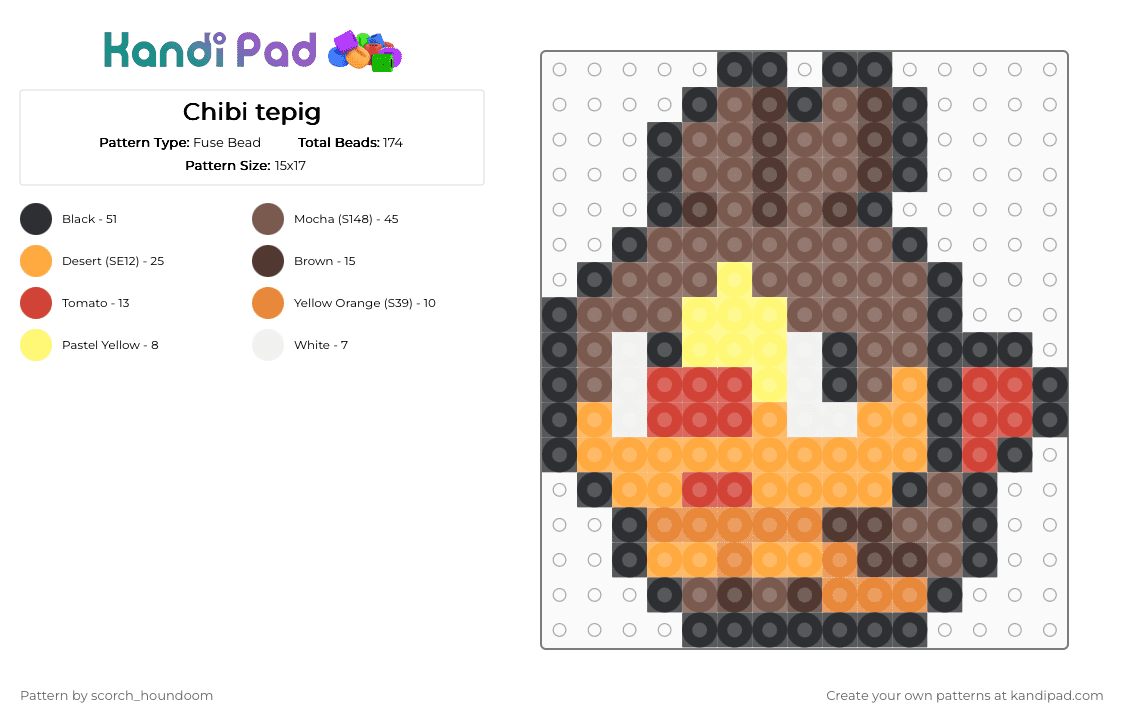 Chibi tepig - Fuse Bead Pattern by scorch_houndoom on Kandi Pad - orange,tan,tepig,pokemon,starters