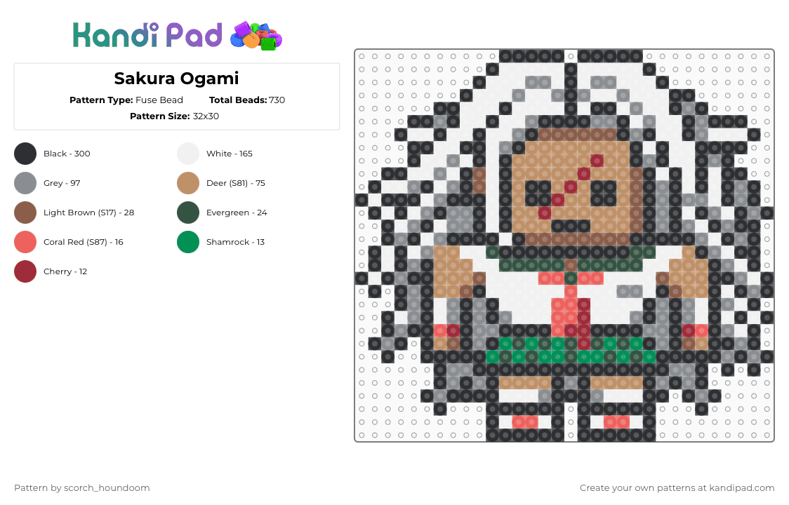 Sakura Ogami - Fuse Bead Pattern by scorch_houndoom on Kandi Pad - gray,tan,sakura ogami,danganronpa,anime