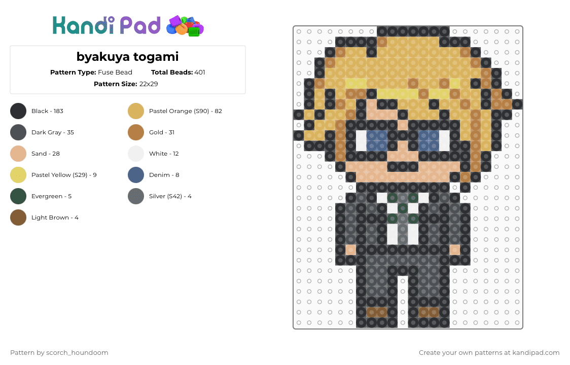 byakuya togami - Fuse Bead Pattern by scorch_houndoom on Kandi Pad - black,gray,tan,orange,byakuya togami,danganronpa,anime