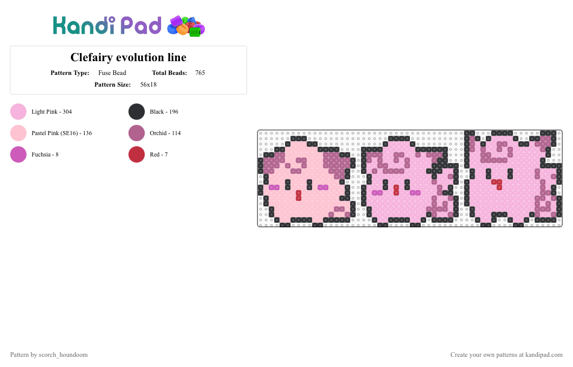 Clefairy evolution line - Fuse Bead Pattern by scorch_houndoom on Kandi Pad - pink,clefairy,pokemon,evolution