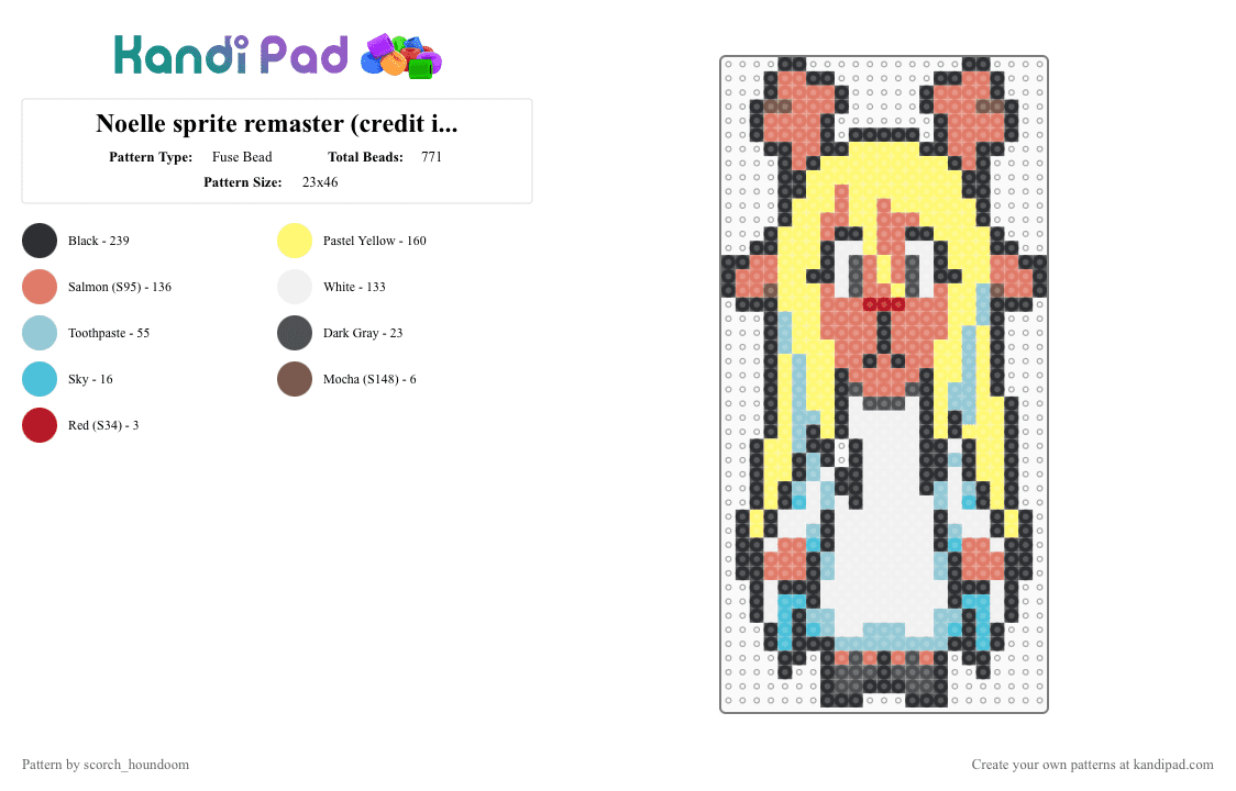 Noelle sprite remaster (credit in des) - Fuse Bead Pattern by scorch_houndoom on Kandi Pad - yellow,orange,light blue,noelle,deltarune,undertale,sprite